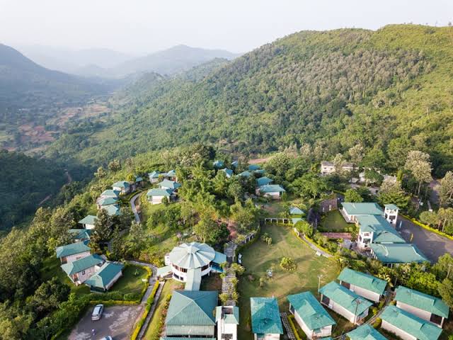 Aerial view of Haritha resort in the hills